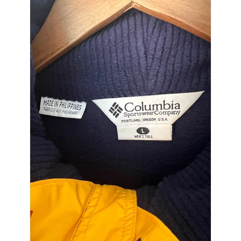 Columbia Bugaboo Jacket Men LG Tall Blue Yellow Colorblock Fleece Lined Hiking